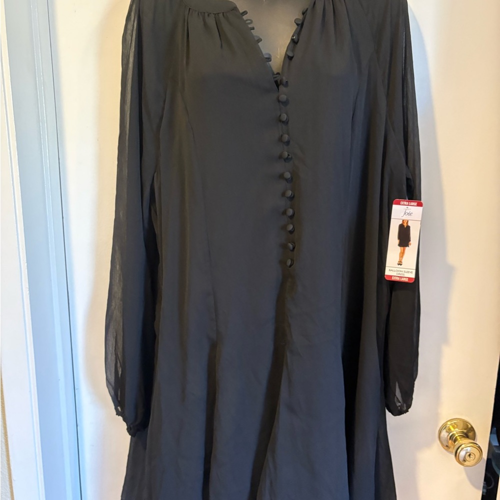 Joie Black Midi Dress with Button Placket